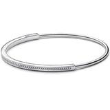 925 Silver Rose Signature Bangle with Crystal Pave
