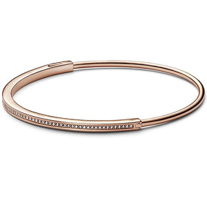 925 Silver Rose Signature Bangle with Crystal Pave