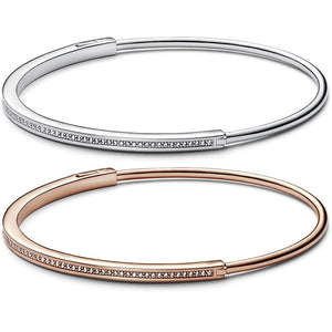 925 Silver Rose Signature Bangle with Crystal Pave