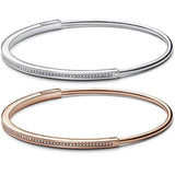 925 Silver Rose Signature Bangle with Crystal Pave