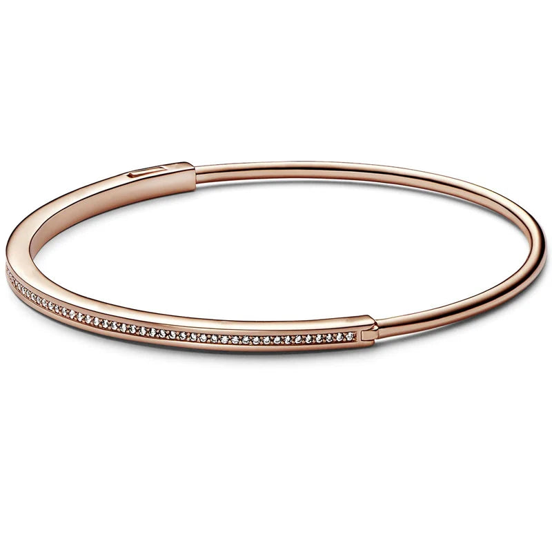 925 Silver Rose Signature Bangle with Crystal Pave