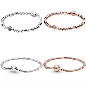 925 Silver Snake Beads & Pave Crystal Bracelet