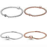 925 Silver Snake Beads & Pave Crystal Bracelet