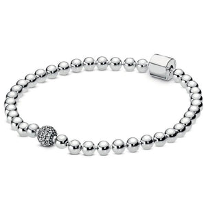 925 Silver Snake Beads & Pave Crystal Bracelet