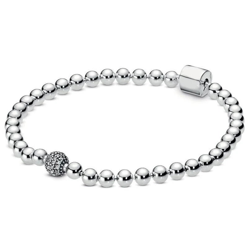 925 Silver Snake Beads & Pave Crystal Bracelet