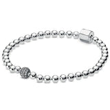 925 Silver Snake Beads & Pave Crystal Bracelet