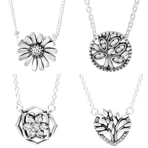 Sterling Silver Rose Petals Daisy Family Tree Of Life Heart Necklace