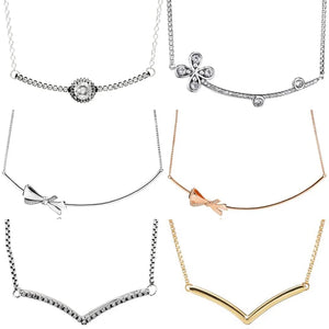 925 Silver Shimmering Wish Round Sparkle Bow Necklace