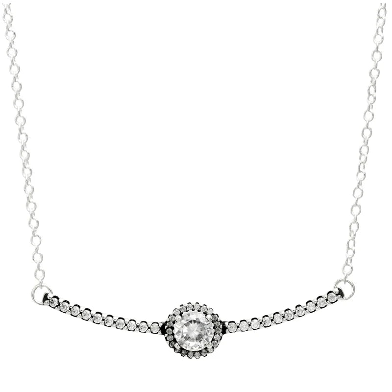 925 Silver Shimmering Wish Round Sparkle Bow Necklace
