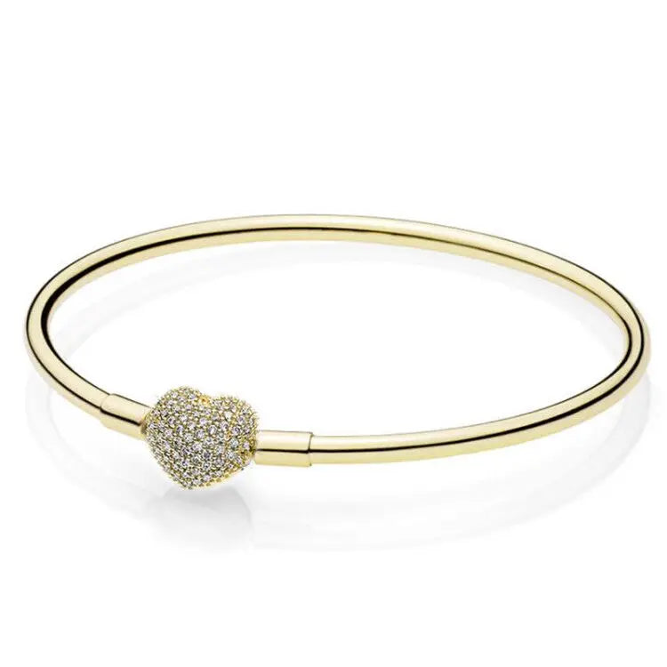 925 Sterling Silver Sparkling Heart Ball Clasp Mesh Bangle