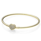 925 Sterling Silver Sparkling Heart Ball Clasp Mesh Bangle