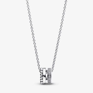 925 Sterling Silver Signature Logo Pave & Beads Pendant & Necklace for Women