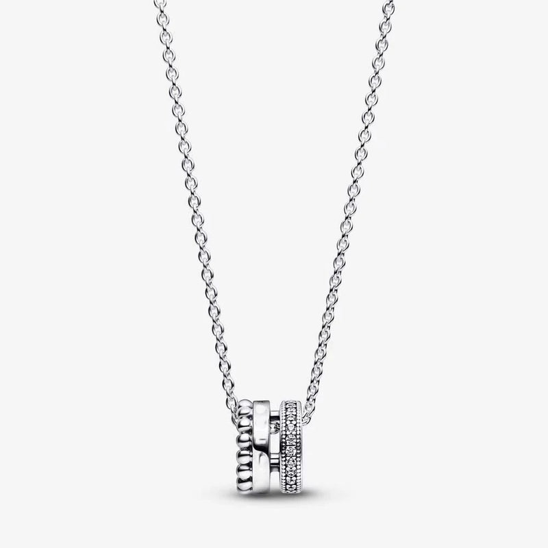 925 Sterling Silver Signature Logo Pave & Beads Pendant & Necklace for Women
