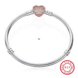 925 Sterling Silver Snake Chain Bracelet with Heart Clasp for Women