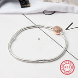 925 Sterling Silver Snake Chain Bracelet with Heart Clasp for Women