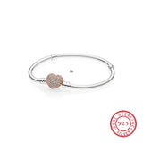 925 Sterling Silver Snake Chain Bracelet with Heart Clasp for Women