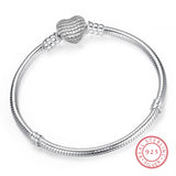 925 Sterling Silver Snake Chain Bracelet with Heart Clasp for Women