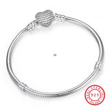 925 Sterling Silver Snake Chain Bracelet with Heart Clasp for Women