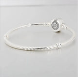 925 Silver Snake Chain Pan Bracelet Crown Beads Clips Jewelry