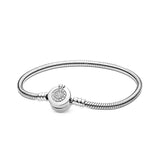 925 Silver Snake Chain Bracelet Crown Charm Beads Jewelry
