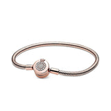 925 Silver Snake Chain Bracelet Crown Charm Beads Jewelry