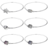 925 Silver Sparkling Barrel Asym Star Clasp Snake Chain Bangle