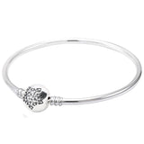 925 Silver Sparkling Barrel Asym Star Clasp Snake Chain Bangle