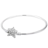 925 Silver Sparkling Barrel Asym Star Clasp Snake Chain Bangle