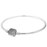 925 Silver Sparkling Barrel Asym Star Clasp Snake Chain Bangle