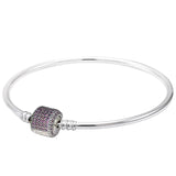 925 Silver Sparkling Barrel Asym Star Clasp Snake Chain Bangle