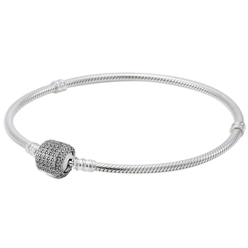 925 Silver Barrel Star Clasp Snake Chain Bracelet