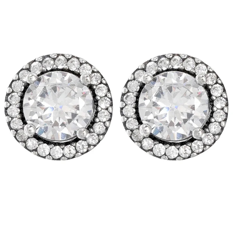 925 Silver Crown Stud Earring Sparkling Timeless Classic Round Women Gift