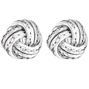 925 Silver Sparkling Love Knot Heart Stud Earring