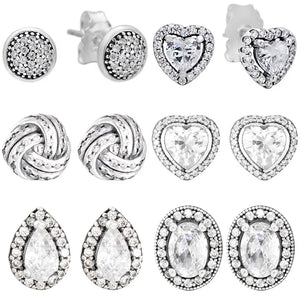 925 Silver Sparkling Love Knot Heart Stud Earring