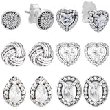 925 Silver Sparkling Love Knot Heart Stud Earring