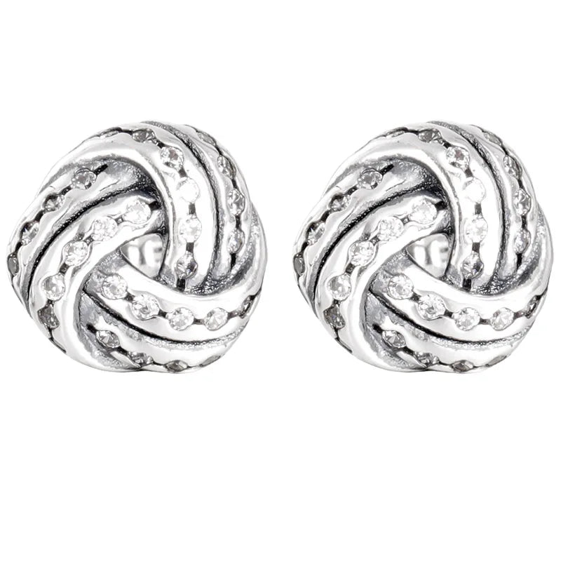 925 Silver Sparkling Love Knot Heart Stud Earring