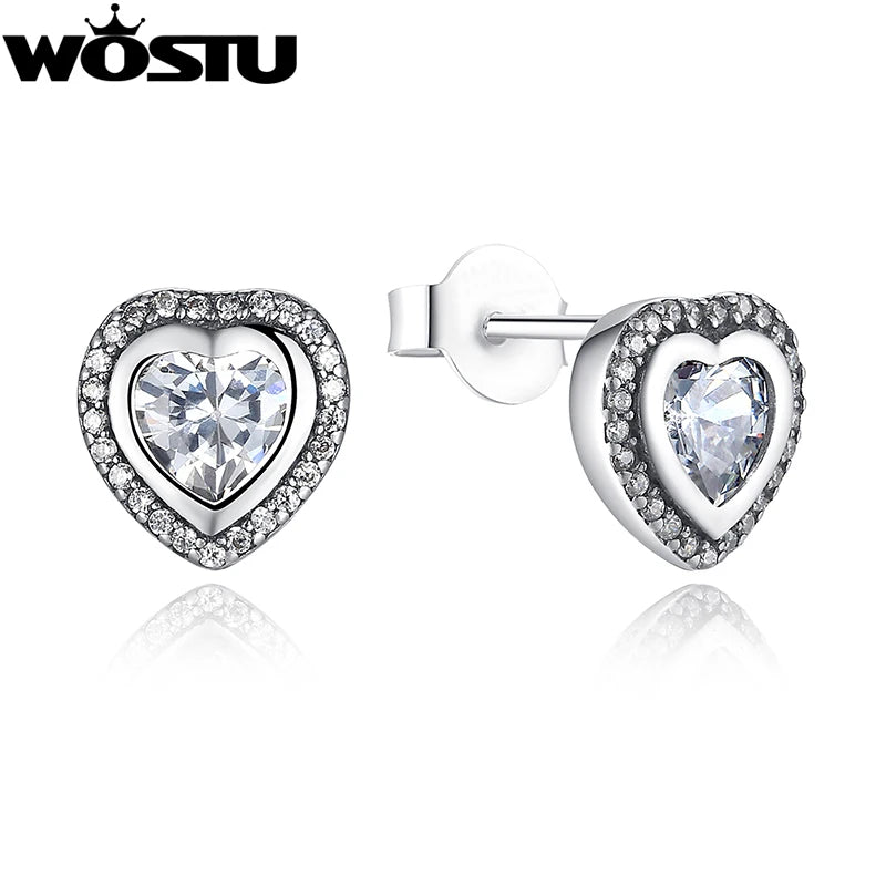 925 Silver Sparkling Love Stud Earrings Clear CZ Gift XCHS405