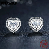 925 Silver Sparkling Love Stud Earrings Clear CZ Gift XCHS405