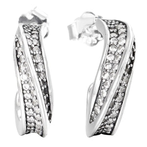 925 Sterling Silver Beaded Hearts Infinity Knot Bow Hoop Earring