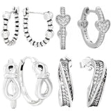 925 Sterling Silver Beaded Hearts Infinity Knot Bow Hoop Earring