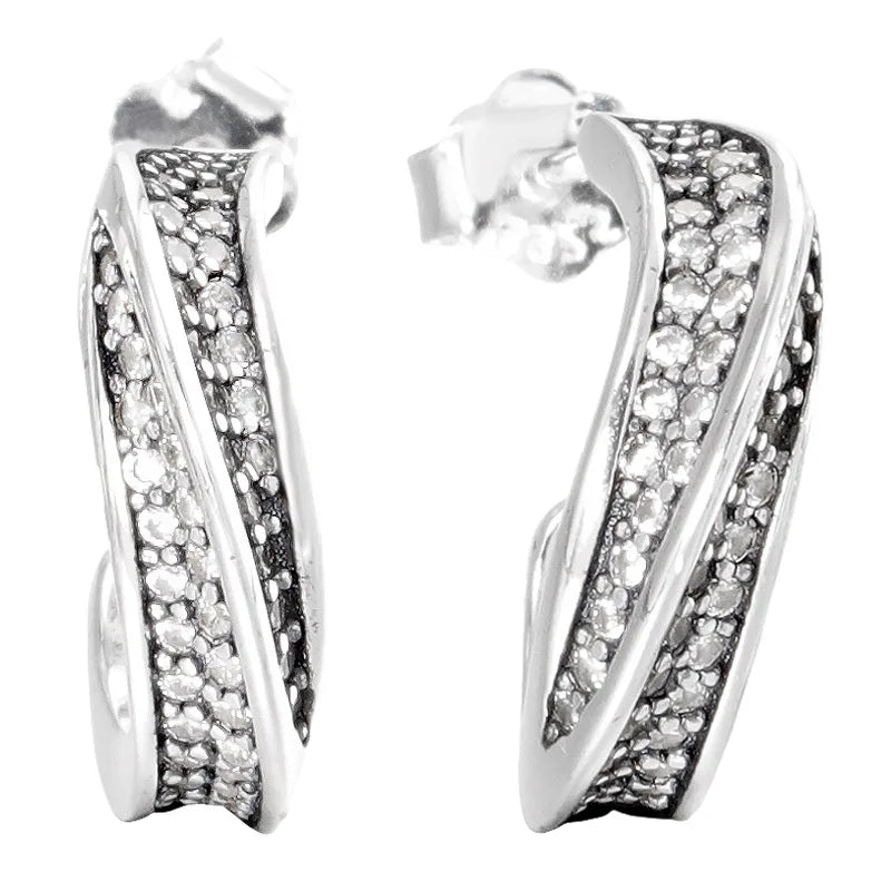 925 Sterling Silver Beaded Hearts Infinity Knot Bow Hoop Earring