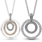925 Sterling Silver Two-tone Circles Signature Pave & Beads Pendant & Necklace
