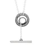 925 Silver Double Circles Hoop T-bar Necklace Heart Charm Jewelry