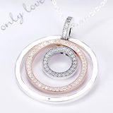 925 Silver Two-tone Circles Pendant Necklace with Crystal Charm