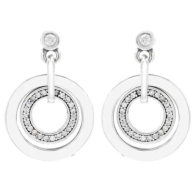 925 Silver Signature Circles Love Heart Crystal Hoop Earrings