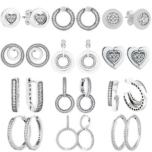 925 Silver Signature Circles Love Heart Crystal Hoop Earrings