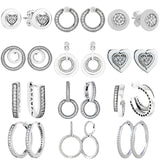 925 Silver Signature Circles Love Heart Crystal Hoop Earrings