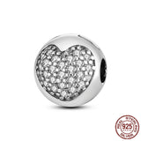 925 Silver Zircon CZ Heart Clip Charms for Bracelet DIY Jewelry