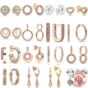 925 Silver Rose Signature Circles Pave Double Twist Faith Hoop Earrings