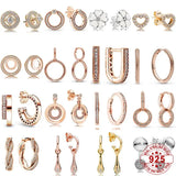 925 Silver Rose Signature Circles Pave Double Twist Faith Hoop Earrings